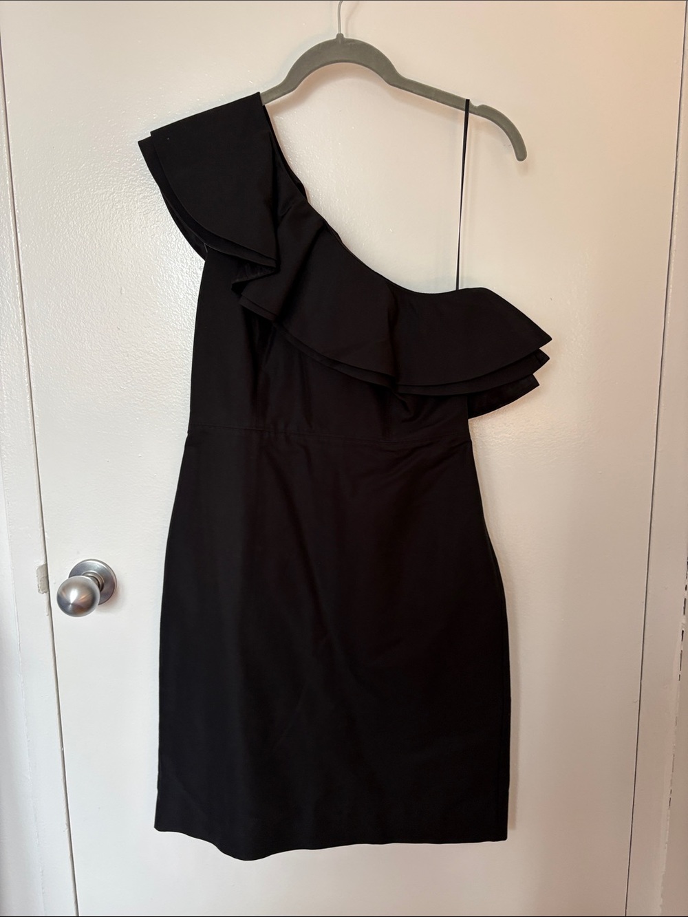 Jcrew One-Shoulder Ruffle Little Black Dress Cotton Silk Faille
